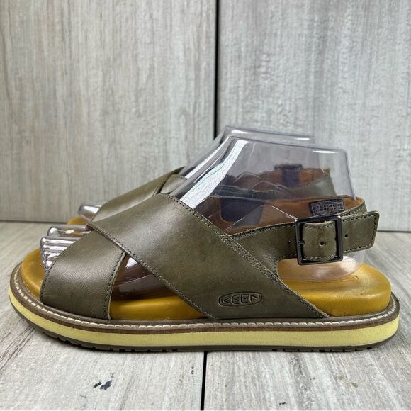 Keen Lana Olive Green Leather Cross Strap Sandals Sling back Shoes Womens Size 7 - Picture 1 of 10